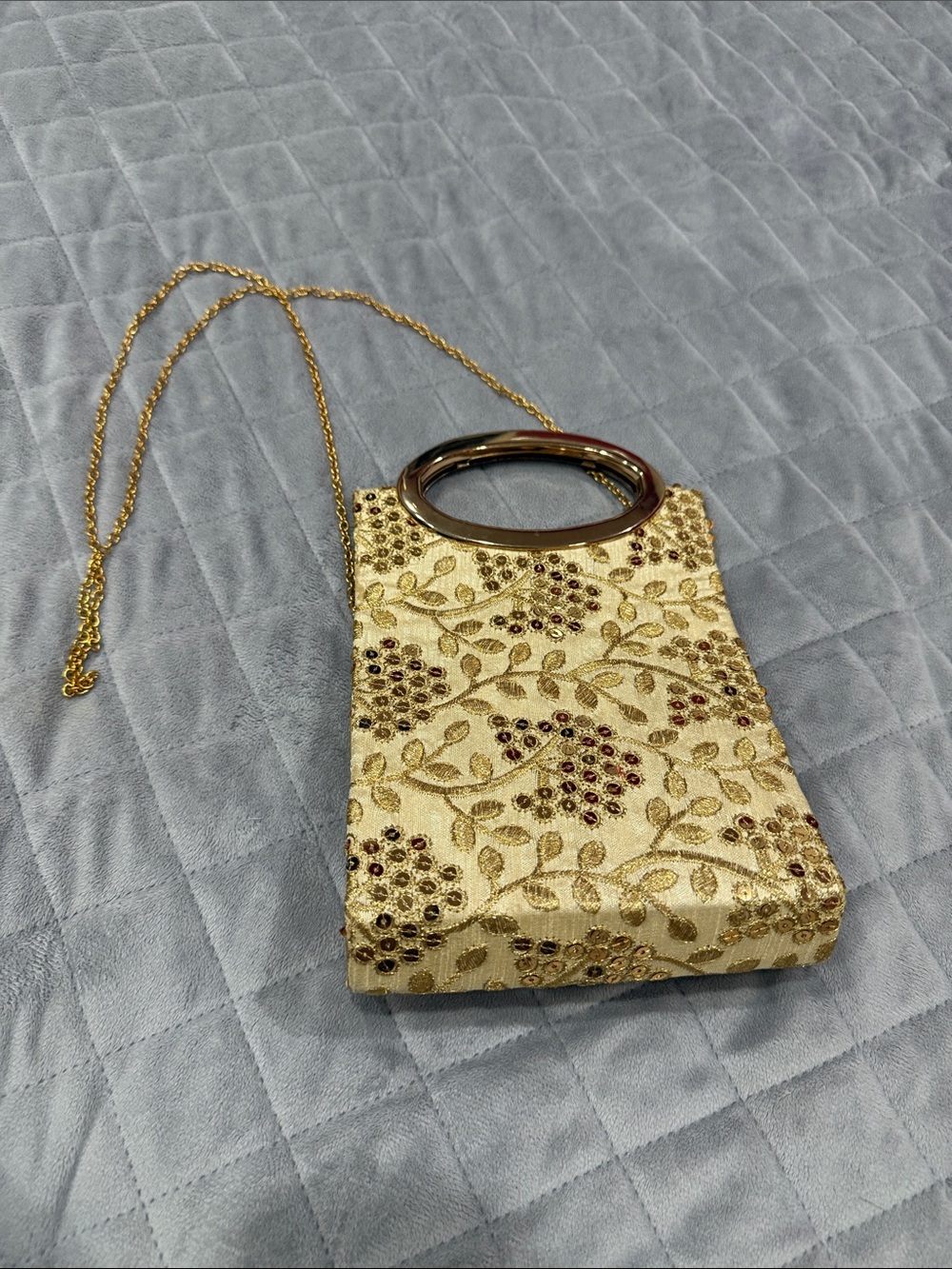 Gold Embellished Evening Handbag with Chain Strap